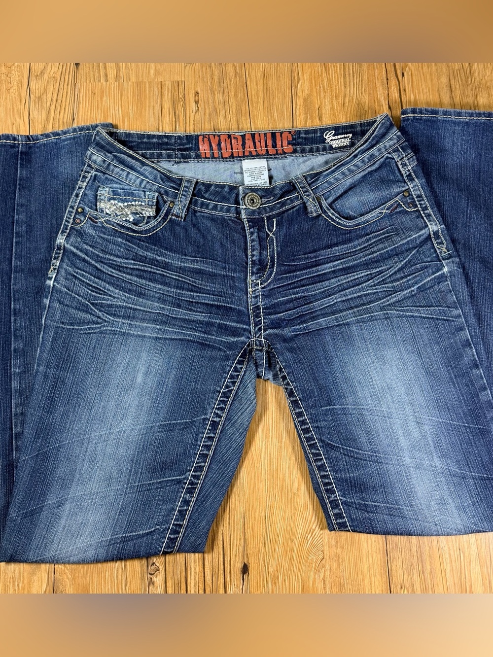 Hydraulic Gramercy Jeans Womens Y2K Embellished Flap Pocket Bootcut Denim